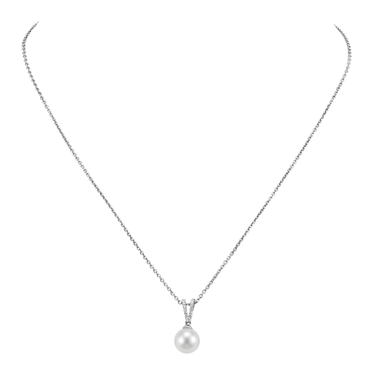 8.5-9mm Cultured Freshwater White Pearl Pendant, 18ct White Gold