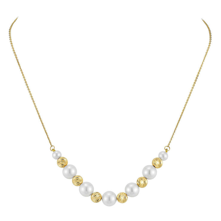 8-8.5mm Cultured Freshwater White Pearl Necklace, 18ct Yellow Gold ...