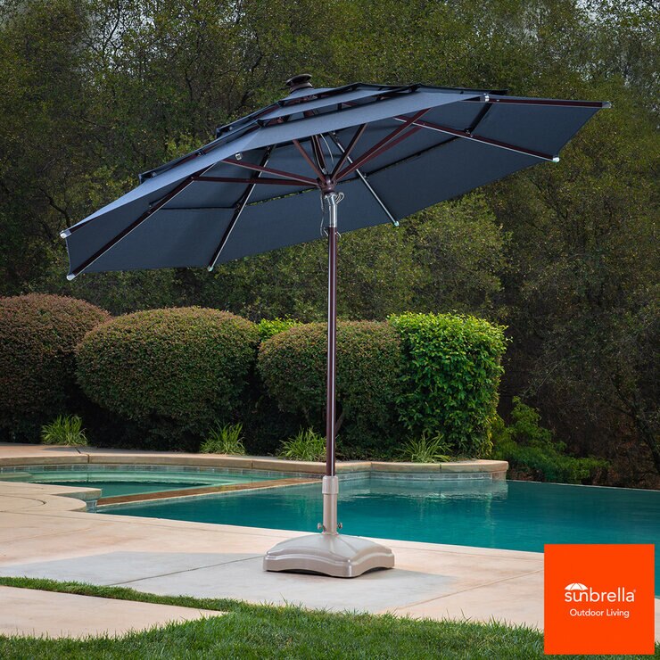 Activa 11ft Aluminium Wood-Look 40 LED Umbrella in Indigo | Costco UK