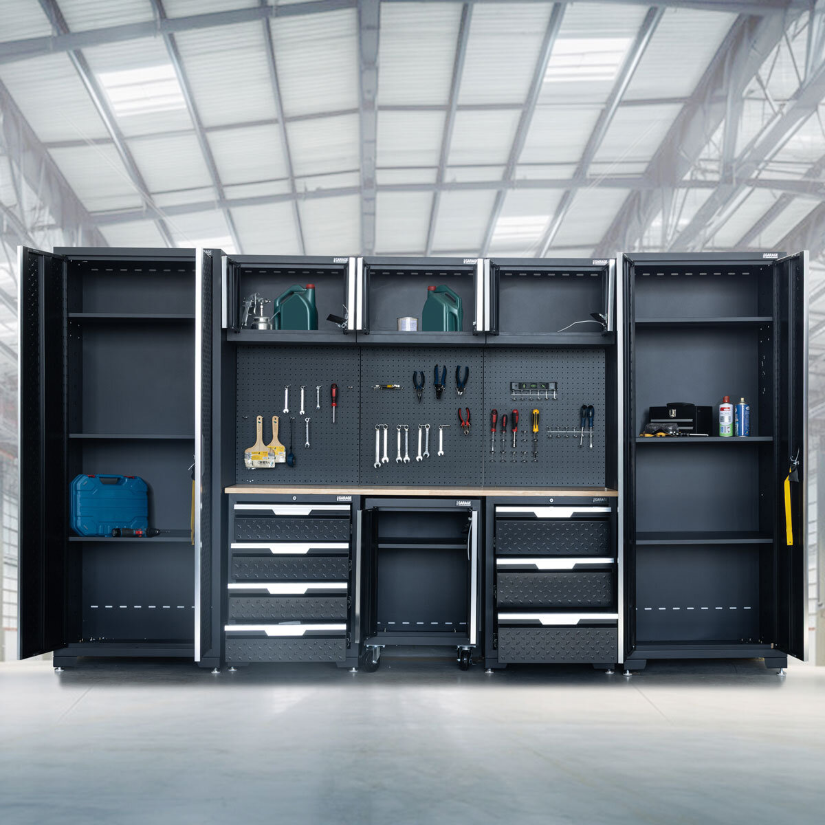 Hilka Garage Pro+ 24 Gauge Steel 9 Piece Cabinet Set Hilka Garage Pro+ 24 Gauge Steel 9 Piece Cabinet Set