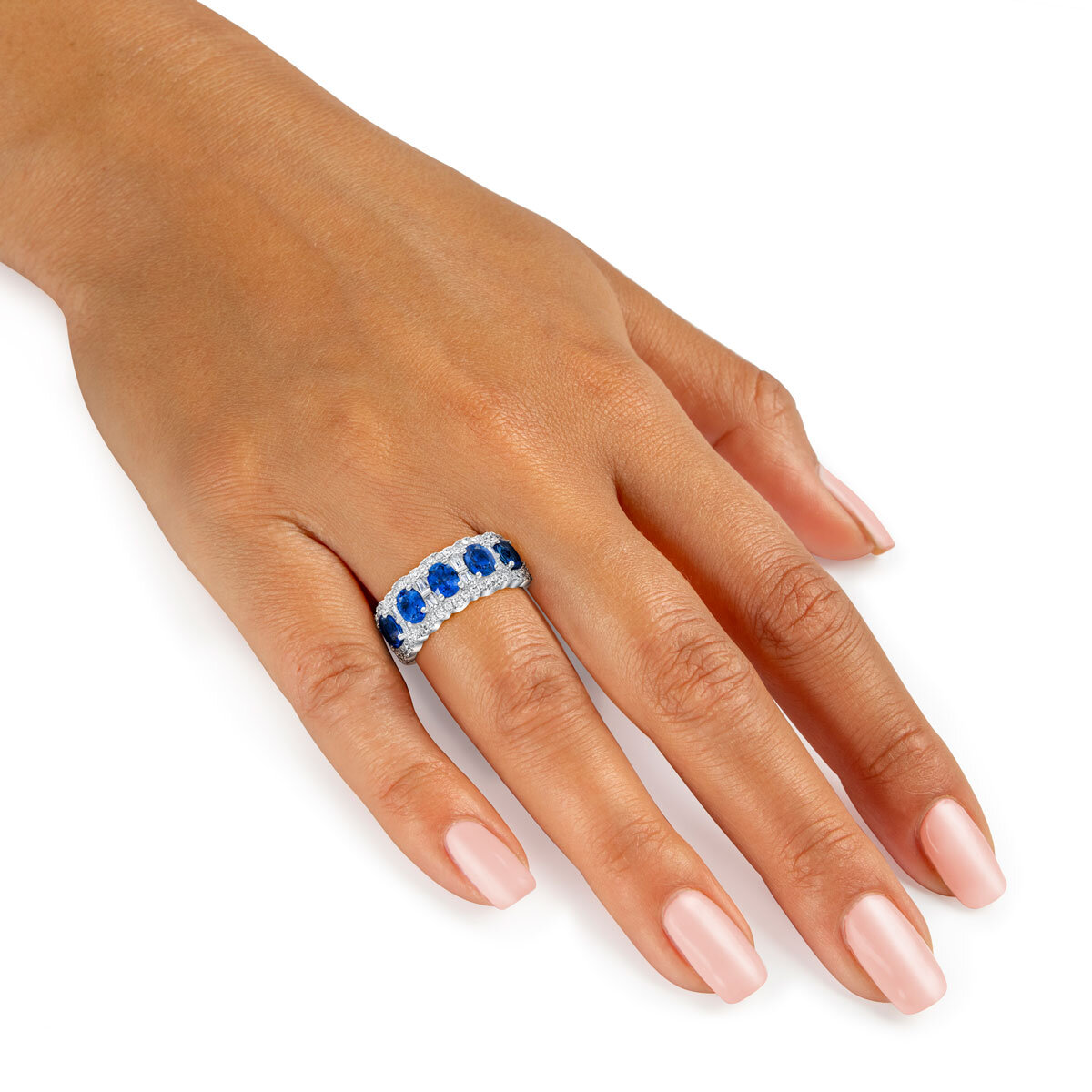 Blue Sapphire & 0.60ctw Diamond Ring, 14ct White Gold