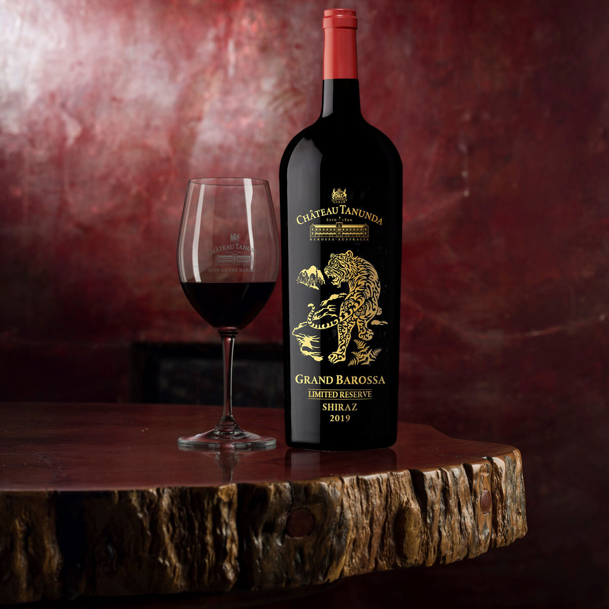 Chateau Tanunda Year of the Tiger Barossa Shiraz with wine glass