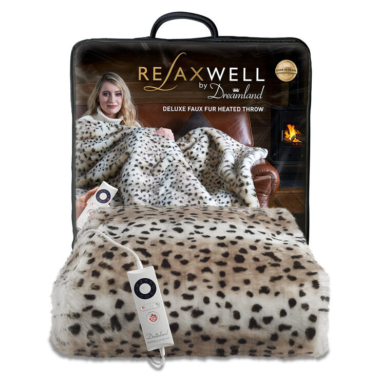 Dreamland Relaxwell Deluxe Faux Fur Heated Throw, Snow Leopard Costco UK