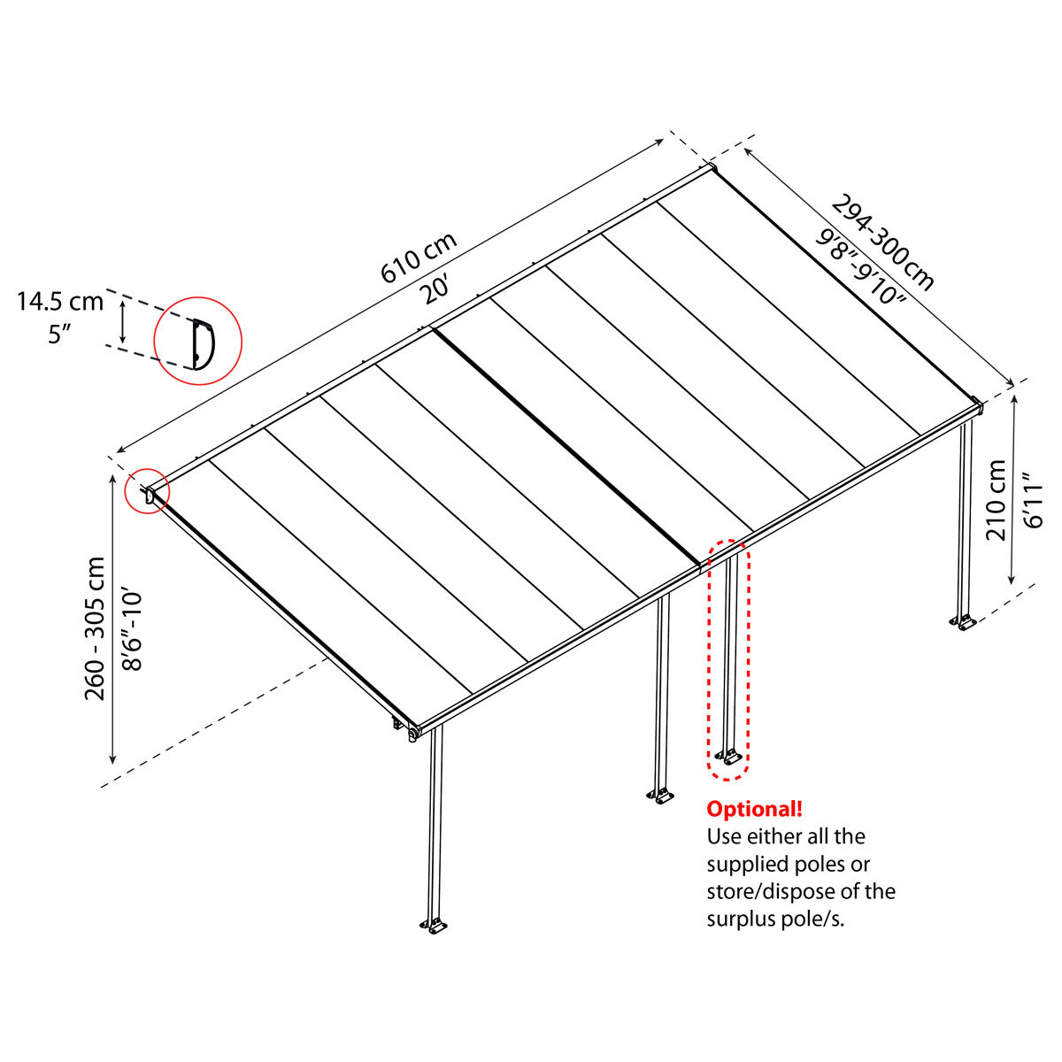 Palram Feria 3 Patio Cover in Grey line drawing