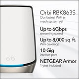 Netgear RBK863S Orbi Tri-band WiFi 6 Mesh System, 6Gbps, Router + 2 Satellites