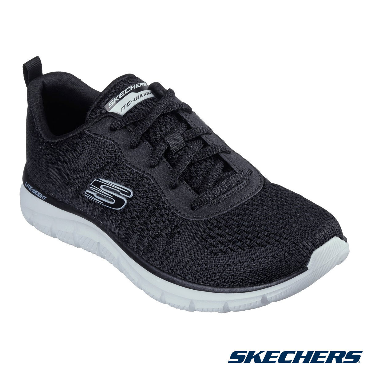 Skechers Ladies Track Staple Trainer in Black Size 4.5