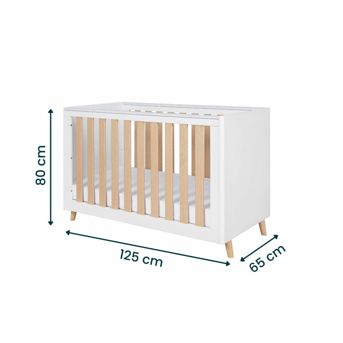 Tutti Bambini Fika Mini Cot Bed with Sprung Mattress, White & Light Oak