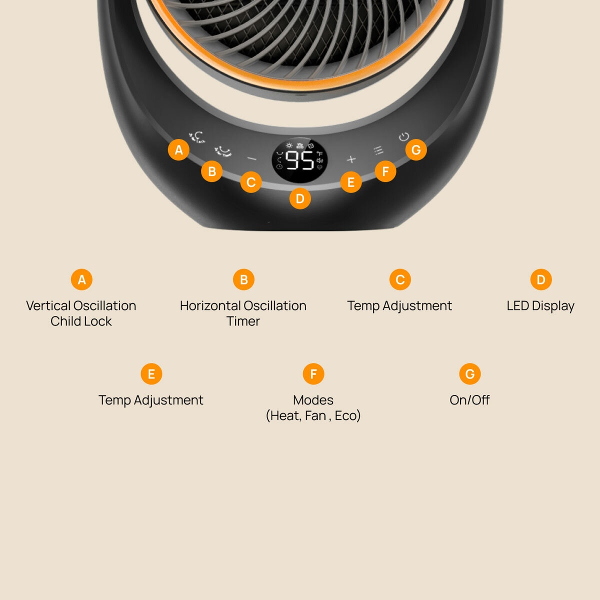 Lifestyle image of Dreo Whole Room Heater and Circulator showing functions Lifestyle image of Dreo Whole Room Heater and Circulator showing functions