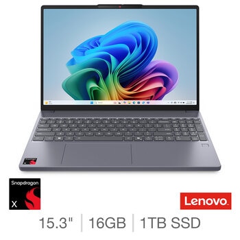 Lenovo IdeaPad Slim 3, Qualcomm Snapdragon X, 16GB 1TB SSD, 15.3 Inch Laptop, 83N3 Lenovo IdeaPad Slim 3, Qualcomm Snapdragon X, 16GB 1TB SSD, 15.3 Inch Laptop, 83N3