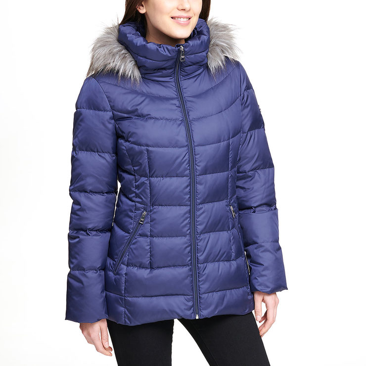 Andrew Marc Women's Short Down Jacket with Hood in Blue | Costco UK