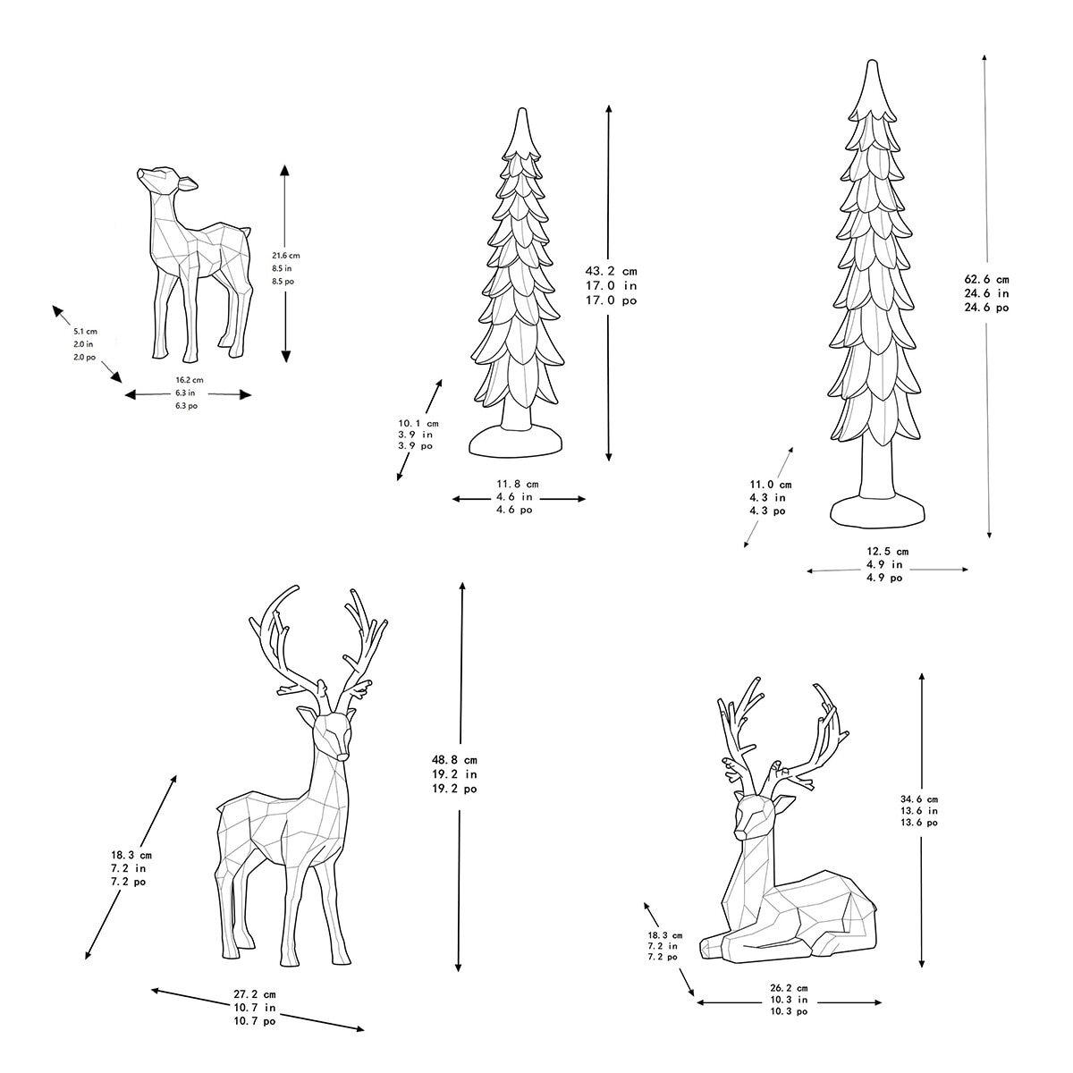 Buy 3pc Deer Family with 2 Trees Dimensions image at costco.co.uk