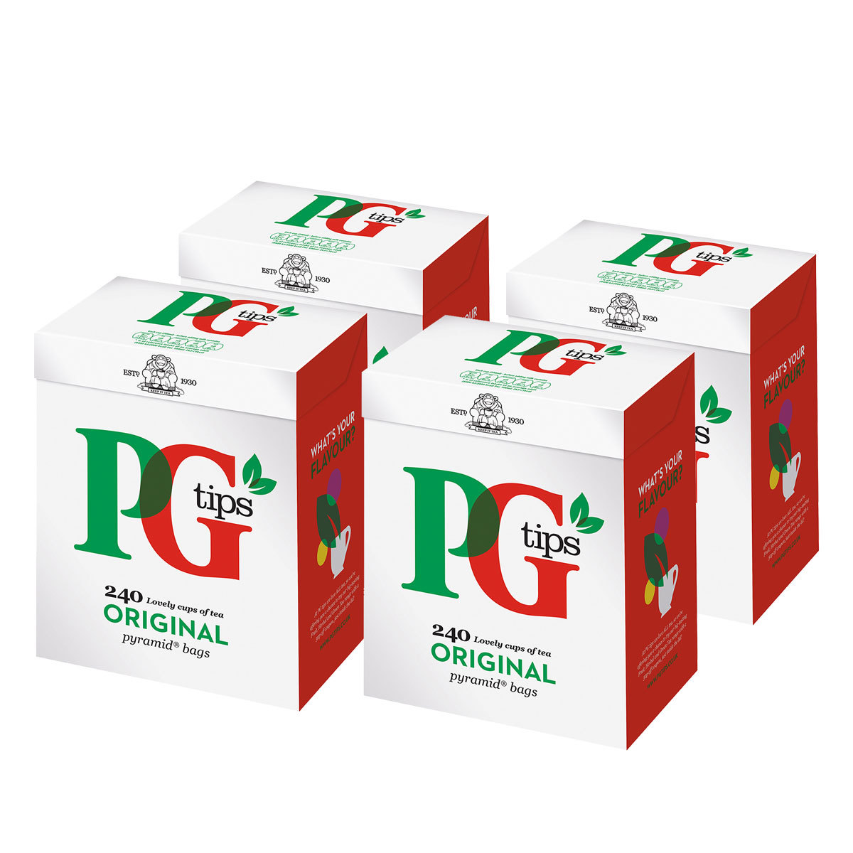 PG Tips Black Tea, Pyramid Tea Bags, 80-Count Boxes (Pack of 4) 