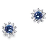 Round Cut Blue Sapphire & 0.24ctw Diamond Earrings, 18ct White Gold