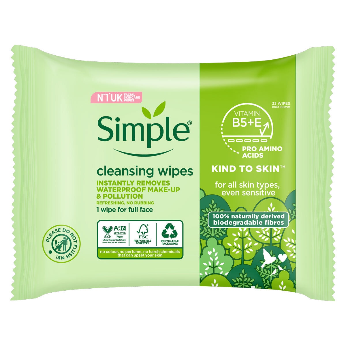 Simple Cleansing Facial Wipes 5 x 33 pack