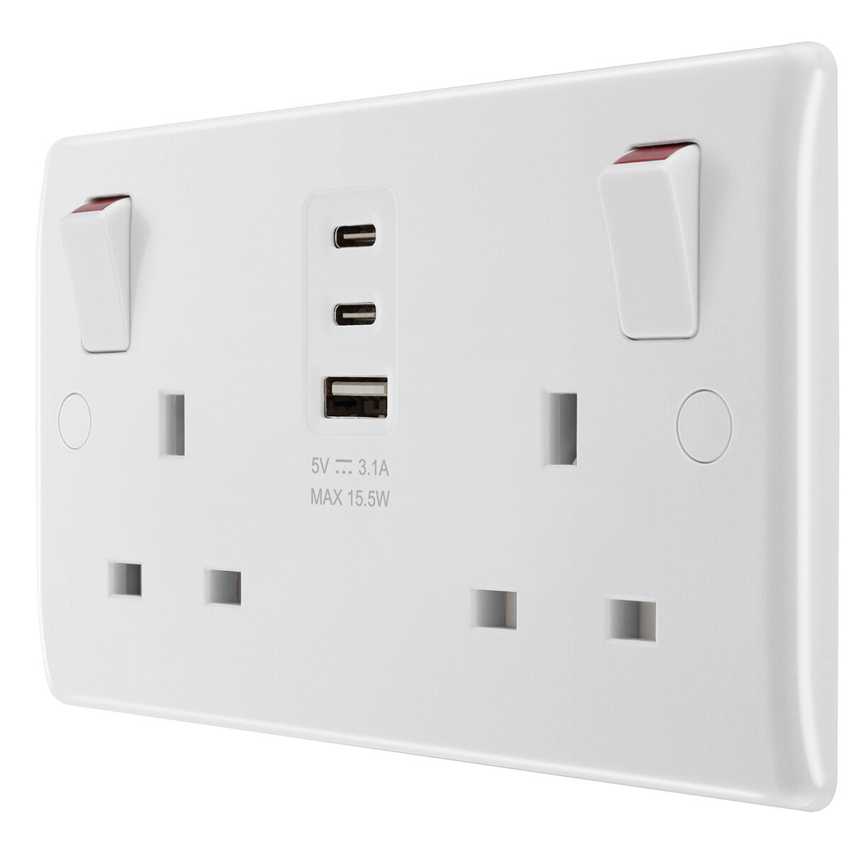 White Nexus Double Switched 13A Power Socket with 3 x USB A+C+C, Twin Pack at costco.co.uk