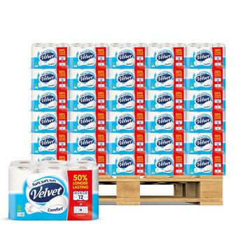 Velvet Comfort 2 Ply Toilet Tissue, 12 Pack Pallet Deal (90 Units)