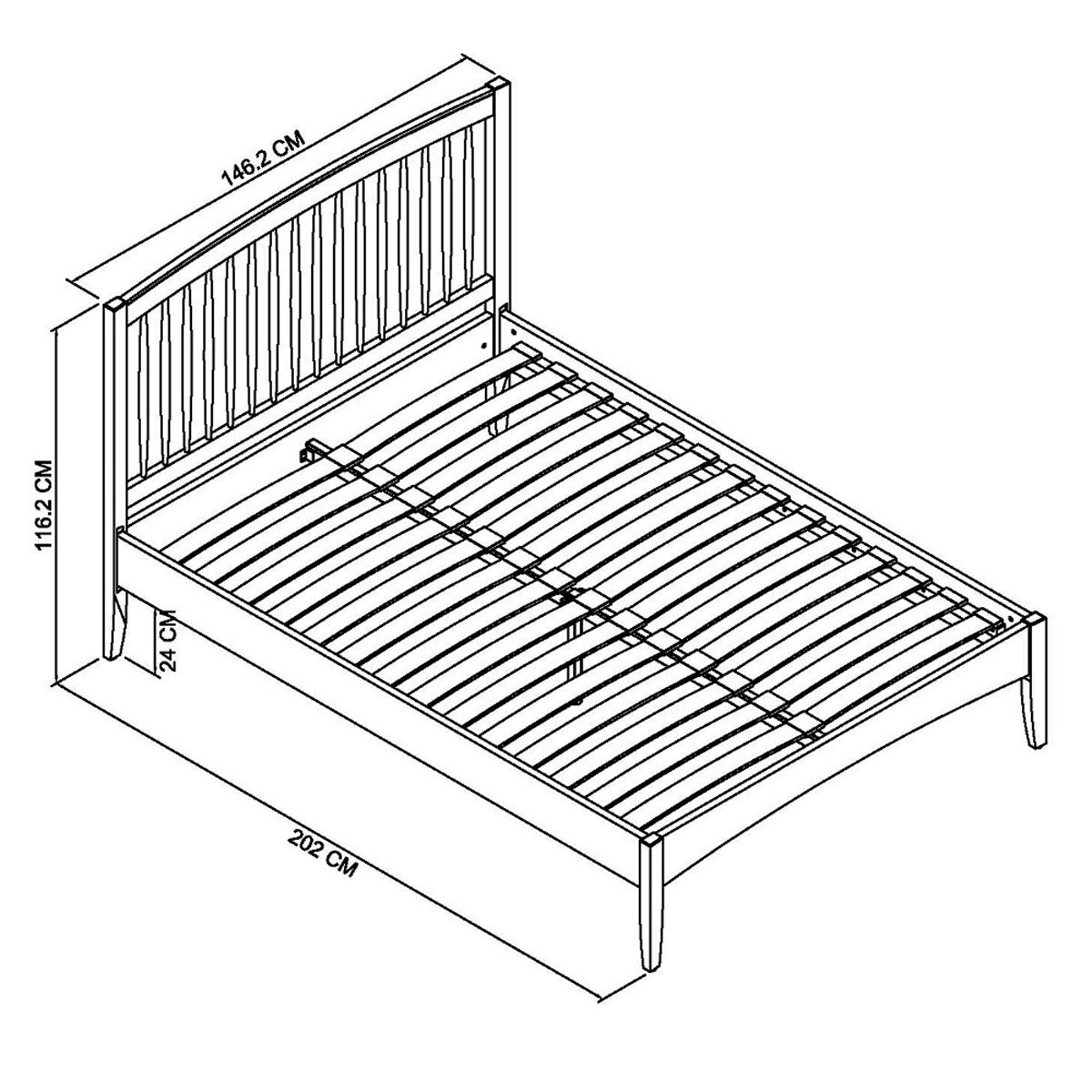 Bentley Designs Whitby Scandi Oak & Grey Bed Frame, Double, Dimensions