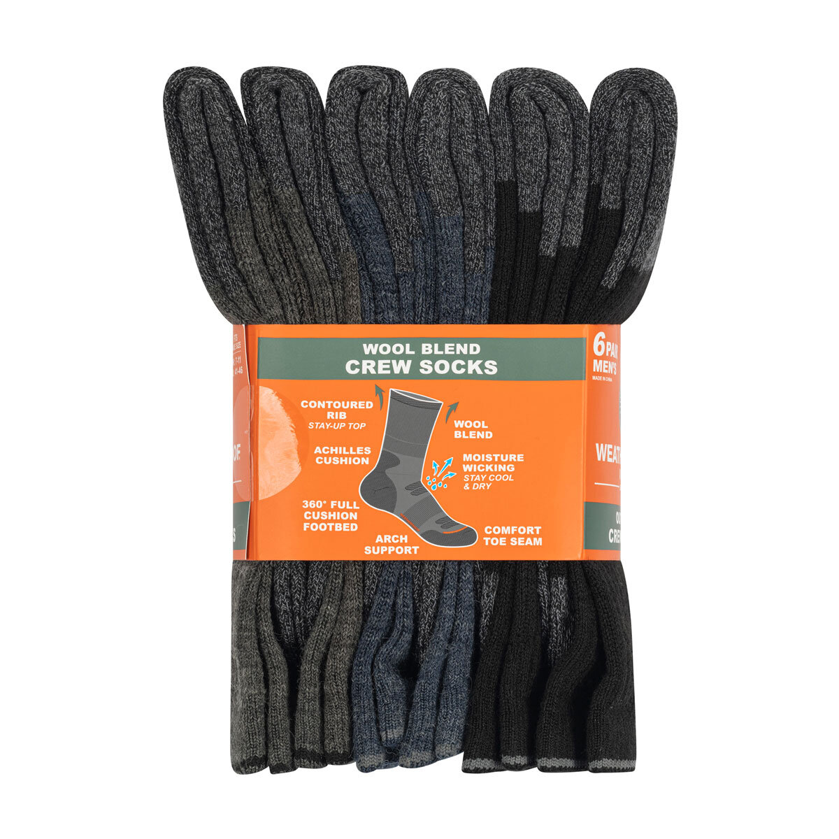 Weatherproof Mens Crew Sock 6 Pack in Navy