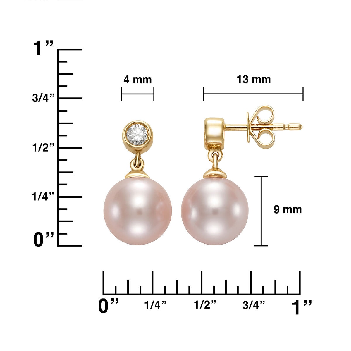 9-9.5mm Cultured Freshwater Pearl & 0.20ctw Diamond Earrings, 14ct White Gold