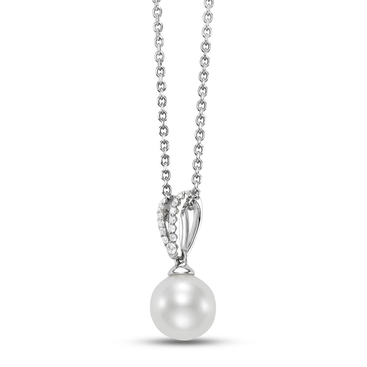 8.5-9mm Cultured Freshwater White Pearl Pendant, 18ct White Gold