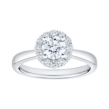 1.00ctw Round Brilliant Cut Diamond Halo Ring, Platinum