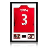 Patrice Evra Signed MUFC Home Framed Shirt, including 2 Photos