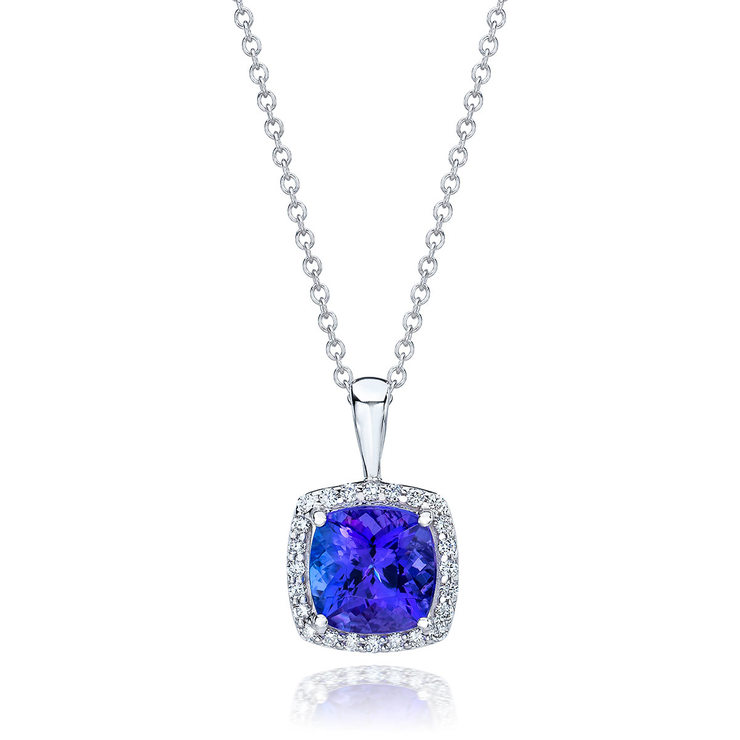 Cushion Cut Tanzanite and 0.13ctw Round Brilliant Cut Diamond Pendant ...