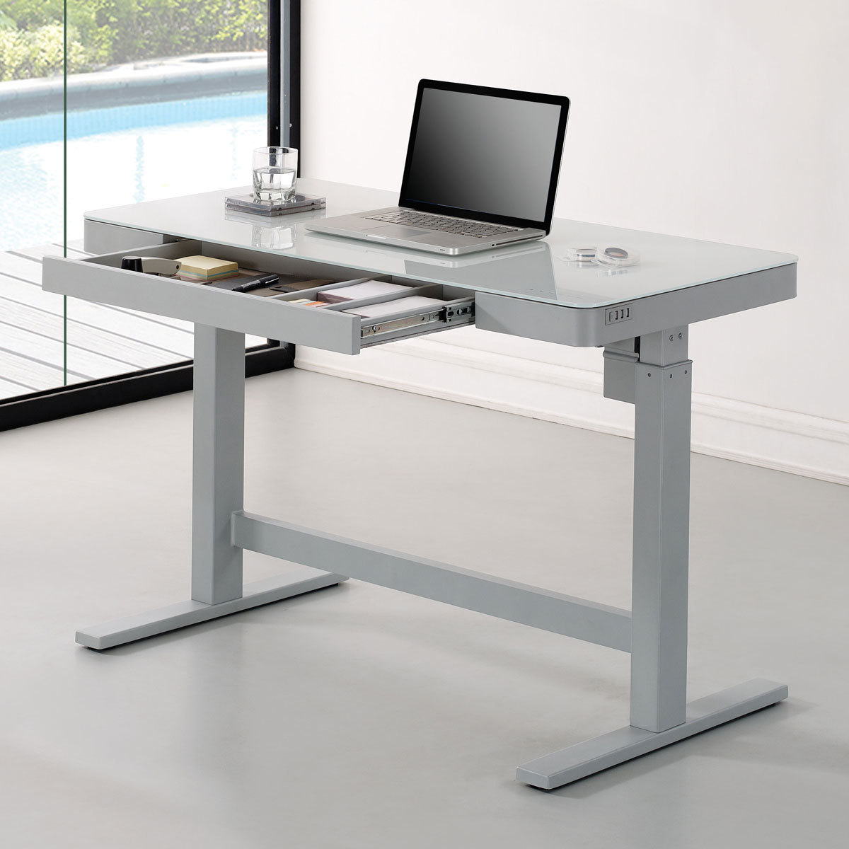 Tresanti Power Adjustable Height Tech Desk, White | Costc