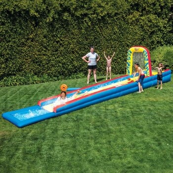 Lifestyle image of a family playing with the Wham-O Slip N' Slide Air Splash Zone (32 ft) Lifestyle image of a family playing with the Wham-O Slip N' Slide Air Splash Zone (32 ft)