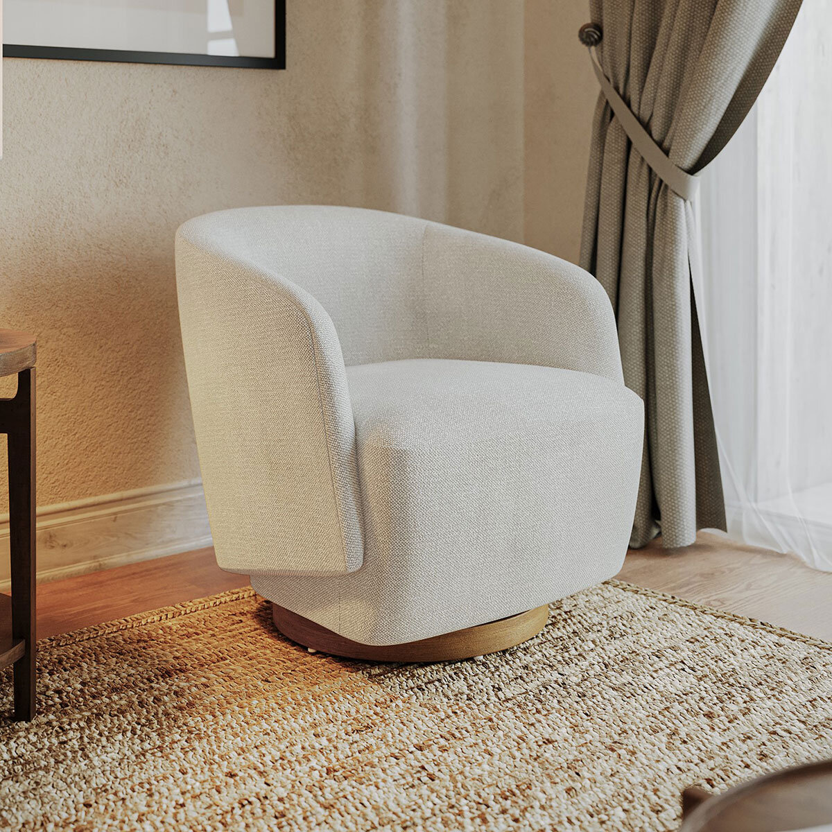 Henredon Murphy Cream Fabric Swivel Chair