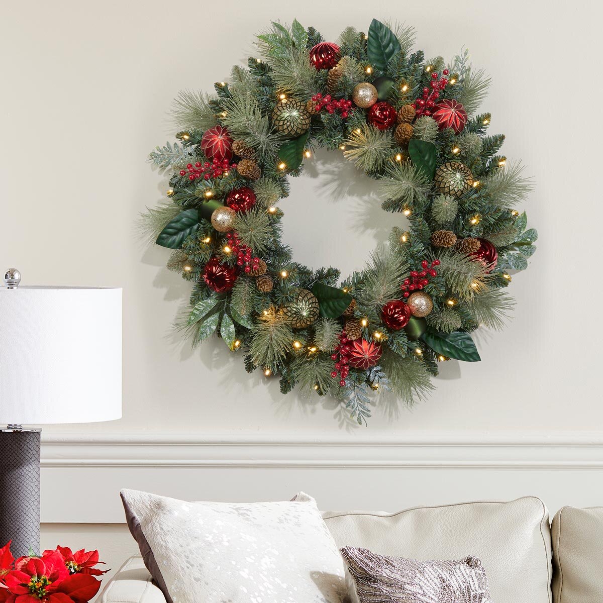 Buy 30" Decorated Red Wreath Lifestyle image at costco.co.uk