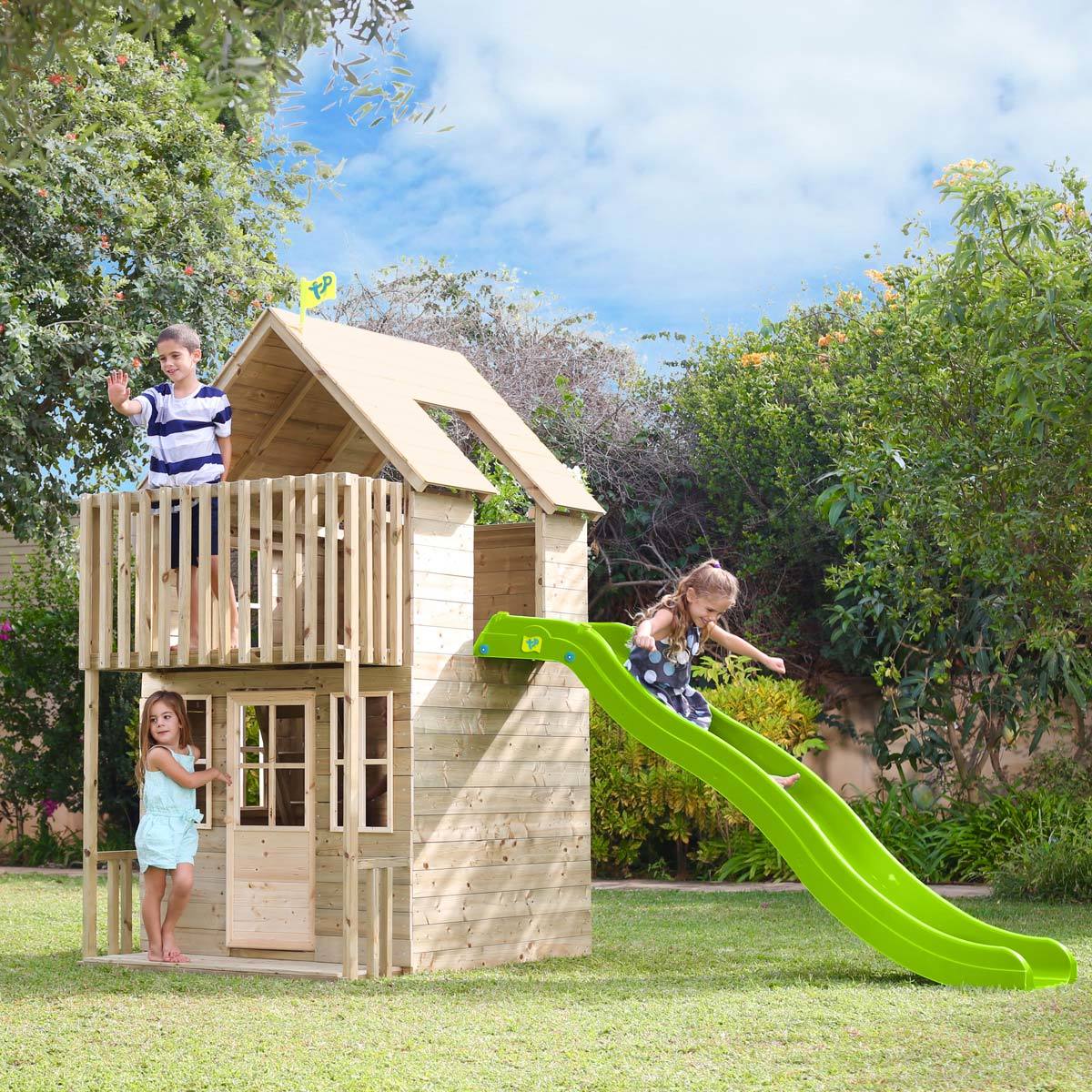 childrens wooden playhouse with slide
