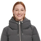 DKNY Ladies Long Down Coat with Hood in Grey