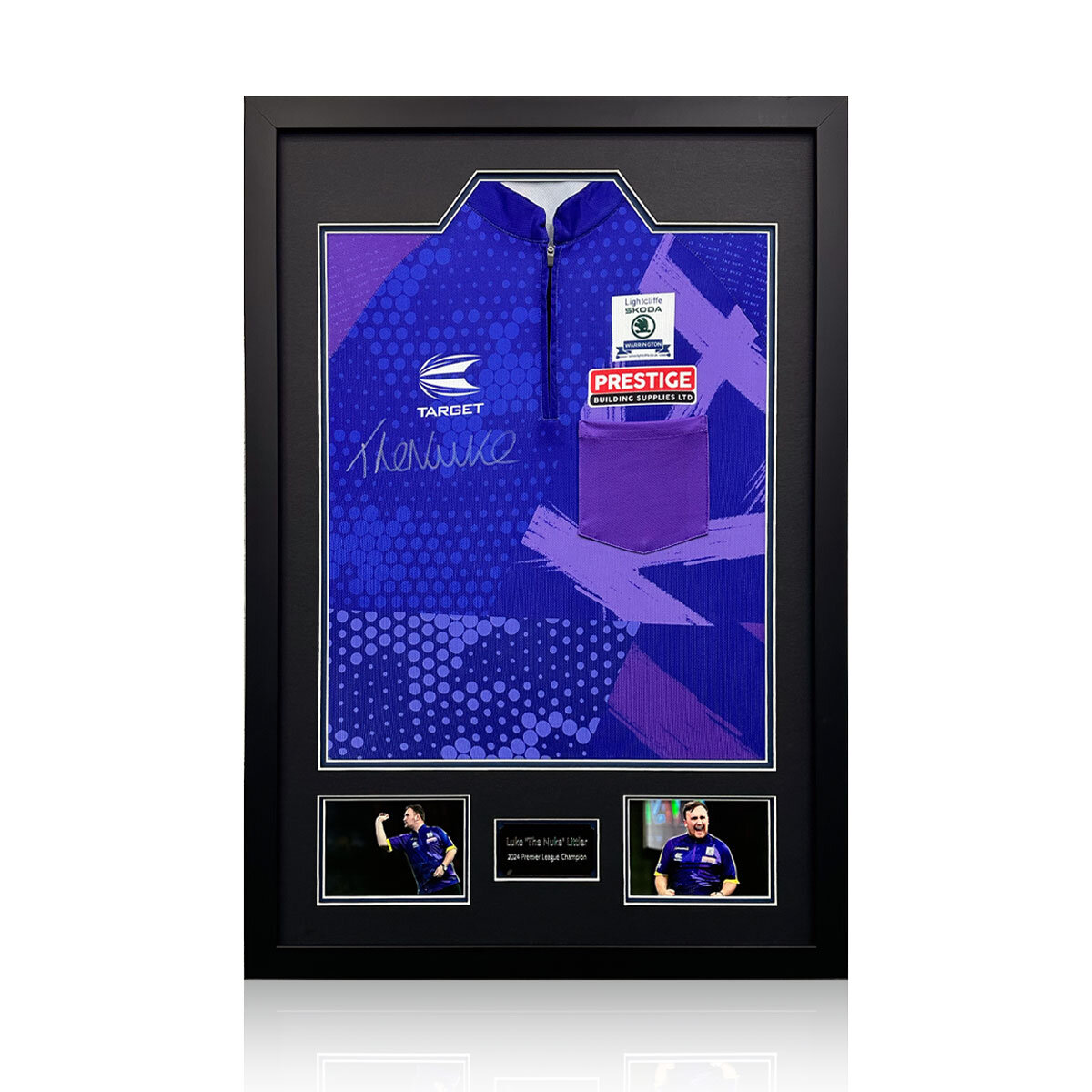 Luke Littler 2023/24 Signed Framed Shirt, including 2 Photos