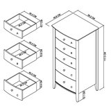 Bentley Designs Whitby Scandi Oak & Grey 5 Drawer Chest of Drawers, Dimensions