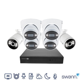 Swann 4K NVR 8 x Channel / 4 x NHD-ADVANCXD Dome & 2 x NHD-ADVANCXB Bullet Cam 1TB HDD Swann 4K NVR 8 x Channel / 4 x NHD-ADVANCXD Dome & 2 x NHD-ADVANCXB Bullet Cam 1TB HDD