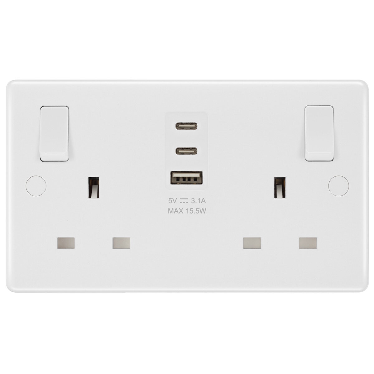 White Nexus Double Switched 13A Power Socket with 3 x USB A+C+C, Twin Pack at costco.co.uk