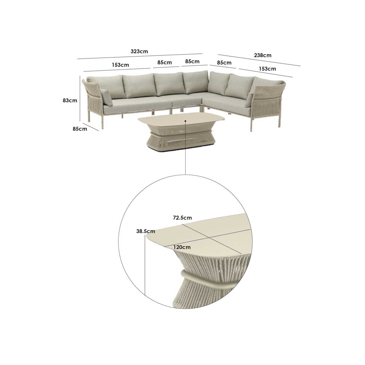 Harbour Lifestyle Emilia Large Corner Patio Set with Aluminium Table in Beige