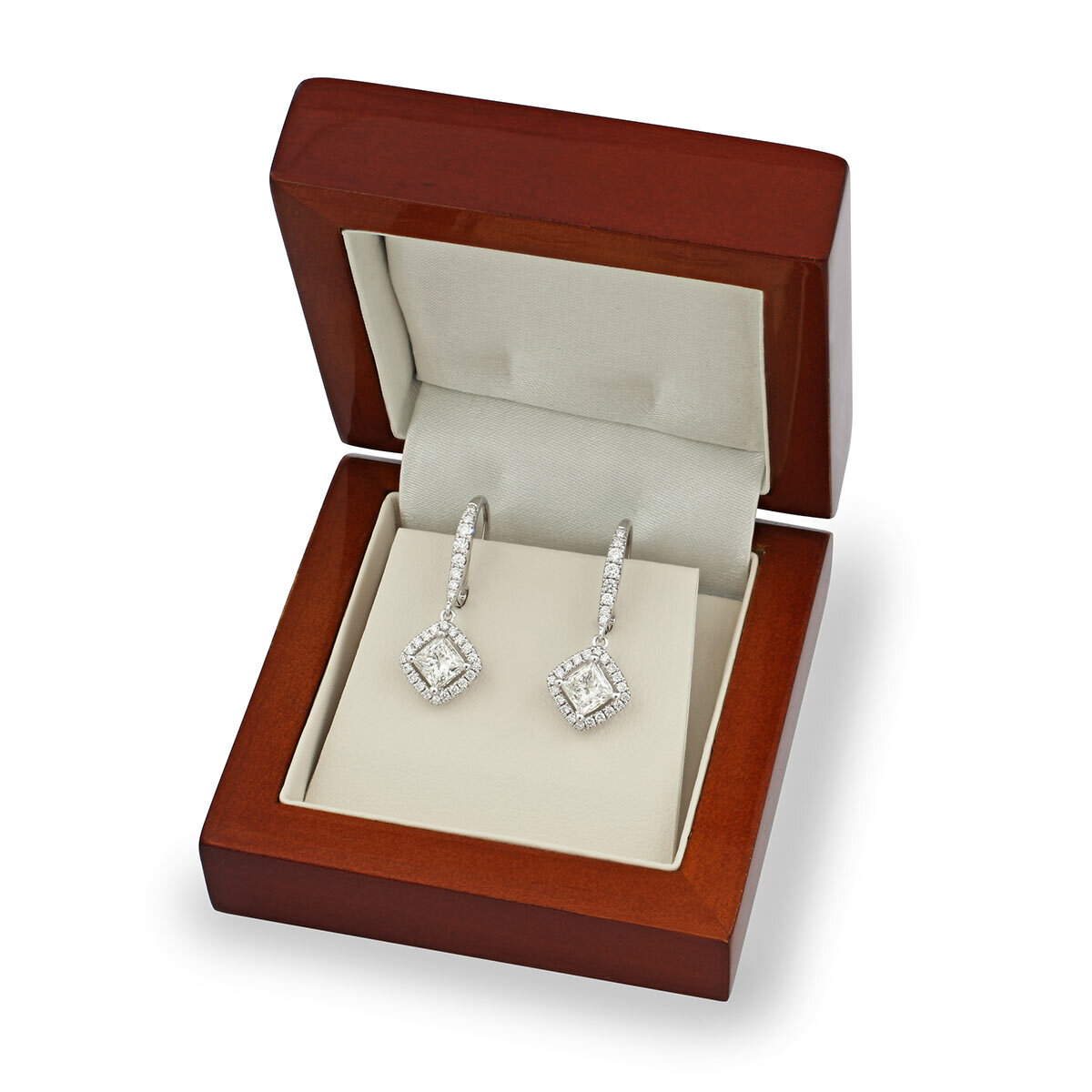 1.38ctw Princess Cut Diamond Halo Earrings, 18ct White Gold