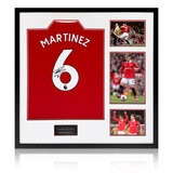 Lisandro Martinez Signed MUFC 22/23 Home Framed Shirt, including 3 Photos