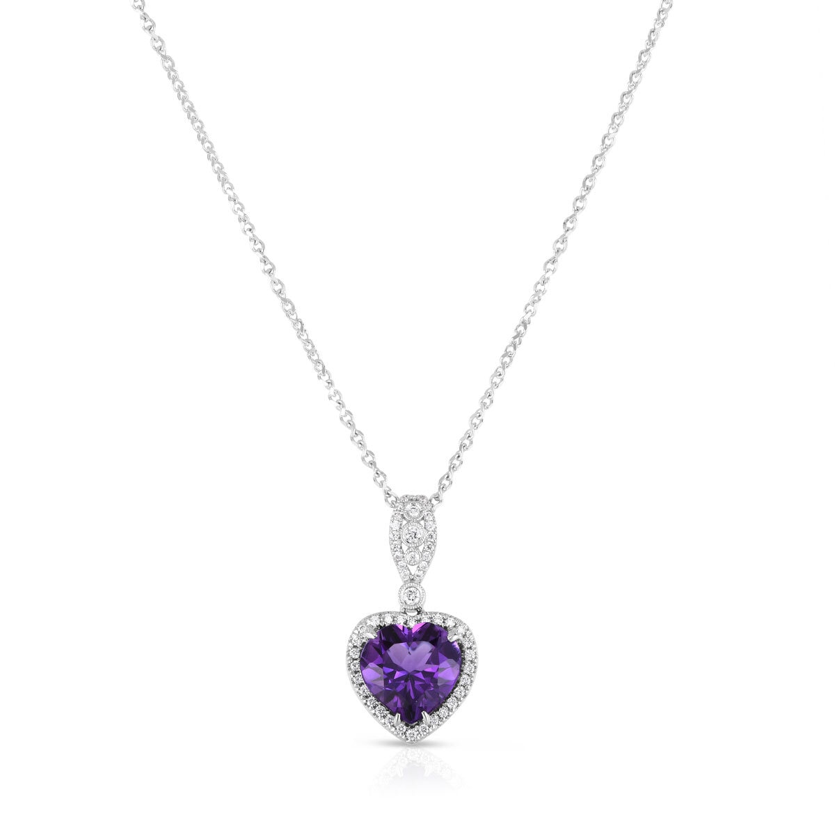 Amethyst & 0.19ctw Diamond Heart Pendant, 14ct White Gold