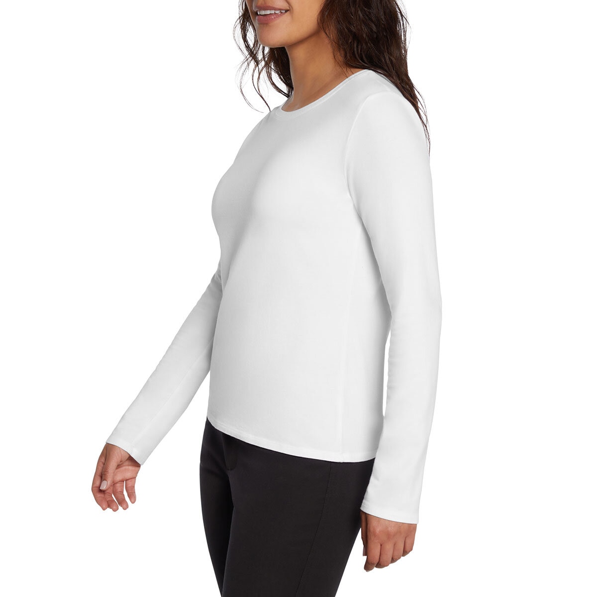 Three Dots Ladies Crew Top 2 Pack in White/Grey