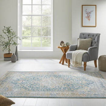 Elegant Heirloom Blue & Ivory Patterned Rug in 2 Sizes