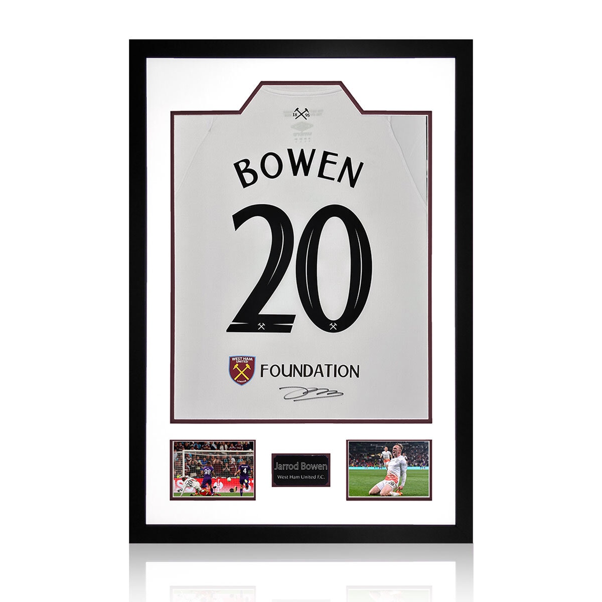 Jarrod Bowen Signed West Ham United Away Framed Shirt, including 2 Photos