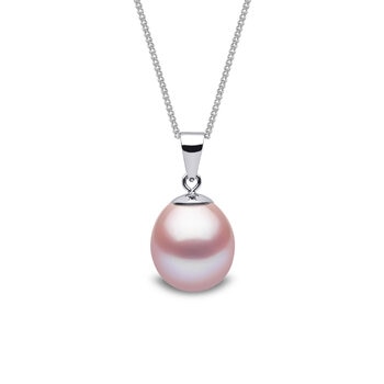 9mm Cultured Freshwater Pink Pearl Pendant, 18ct White Gold