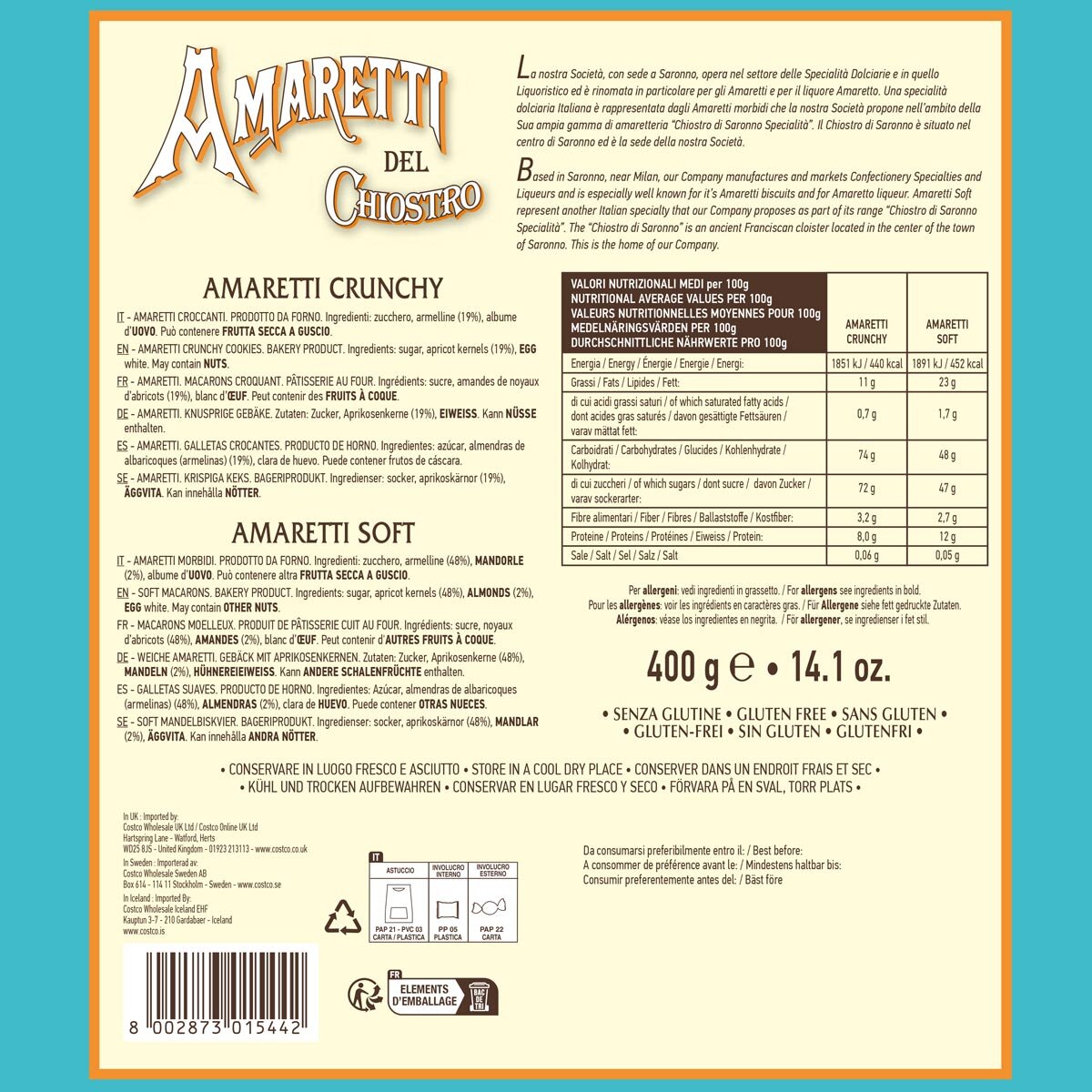 Amaretti Del Chiostro Crunchy & Soft Cokies, 400g