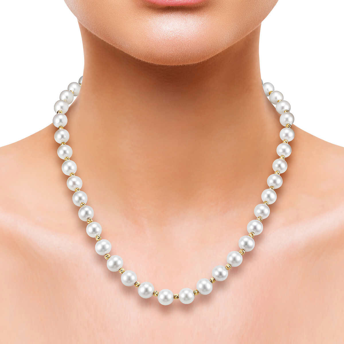 8-8.5mm Cultured Freshwater White Pearl Strand Necklace, 14ct Yellow Gold