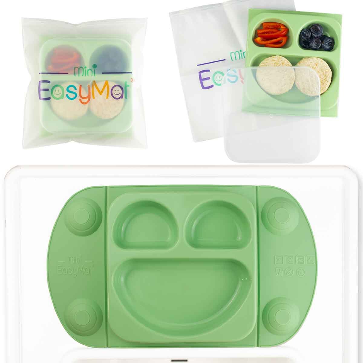 EasyTots EasyMat Mini Divided Suction Weaning Plate in Sage