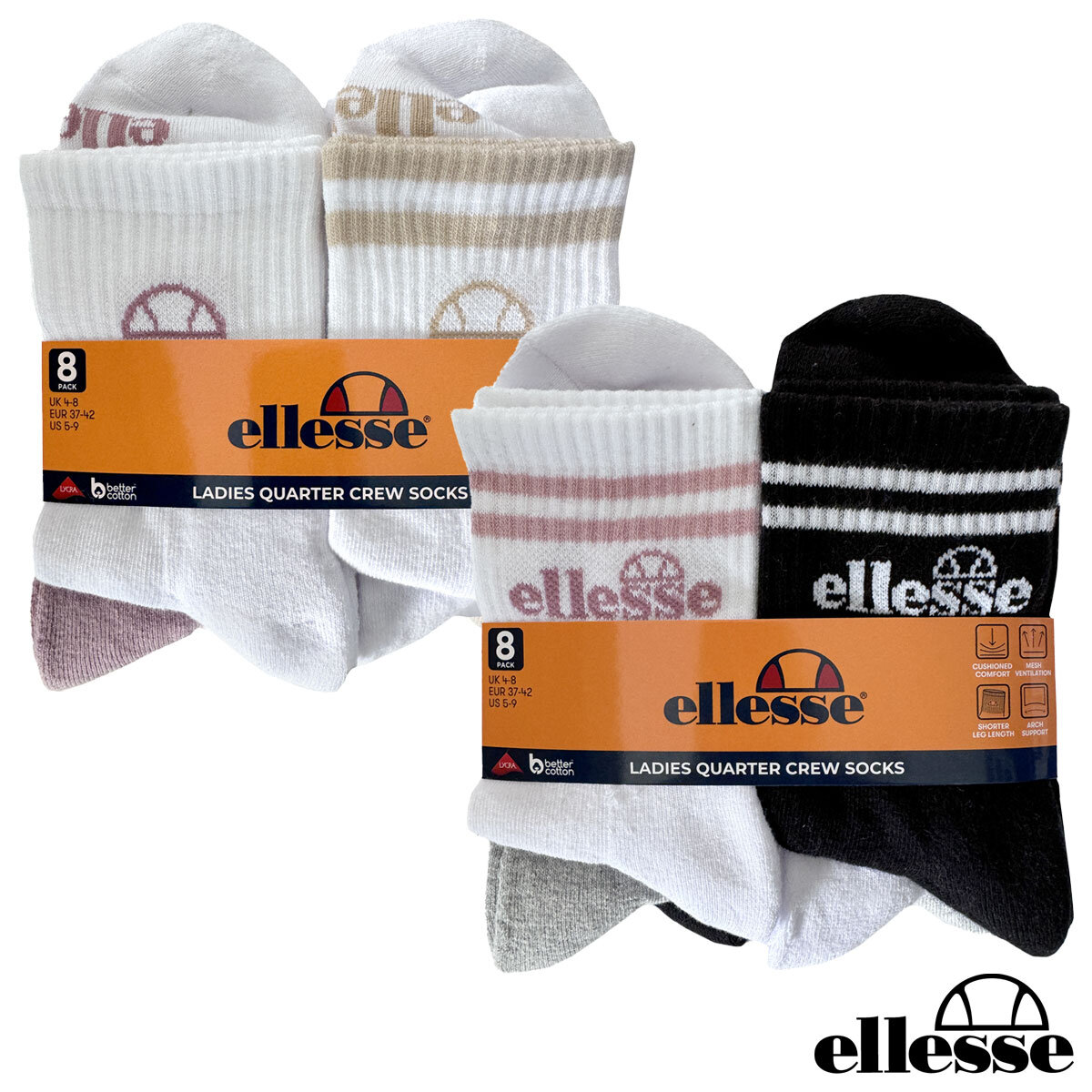 Ellesse Ladies Quarter Sock 8 Pack