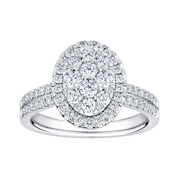 1.00ctw Round Brilliant Cut Cluster Diamond Ring, 14ct White Gold